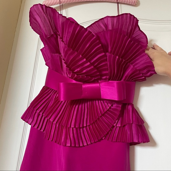 Marchesa Dresses & Skirts - Marchesa Notte Pink Evening Gown - Crepe Column w Pleated Fan Bodice & Bow Waist